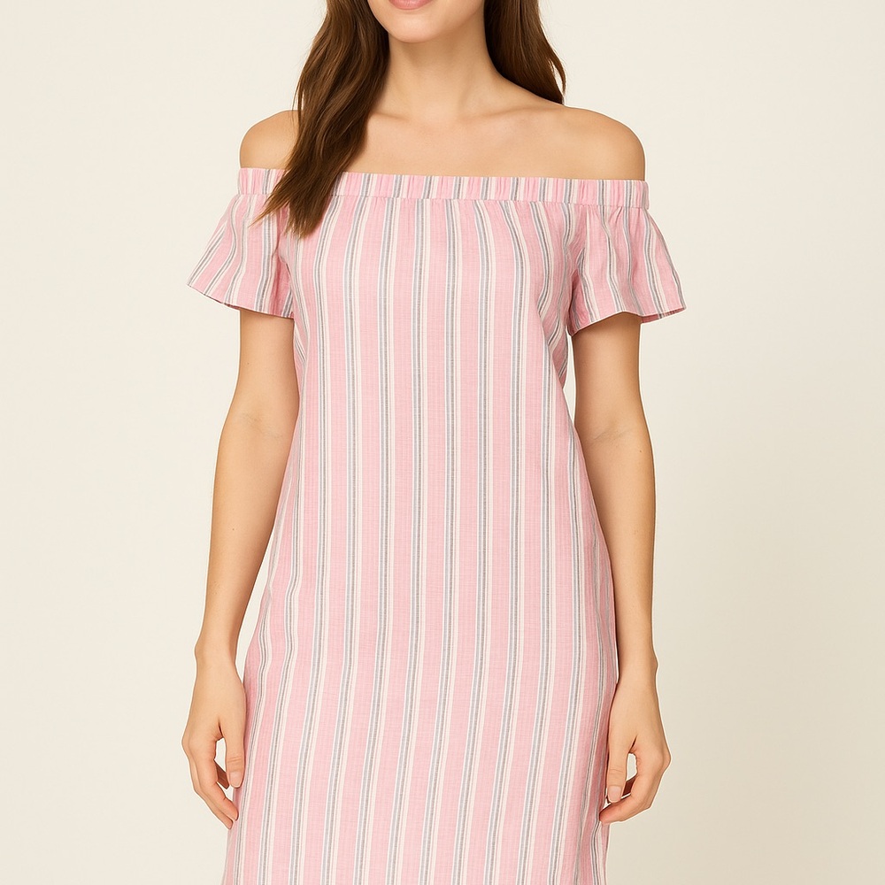 Plum Pretty Sugar Pink and White Off shoulder Dress